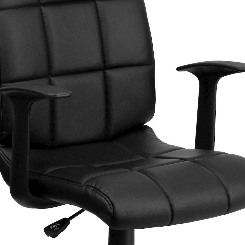 Mid-Back Black Quilted Vinyl Swivel Task Office Chair with Arms. Picture 12