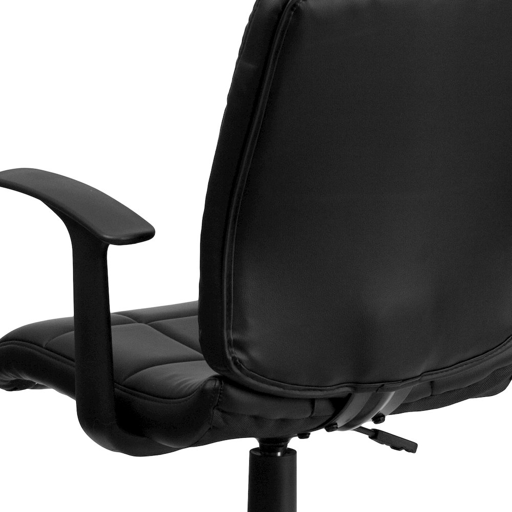 Mid-Back Black Quilted Vinyl Swivel Task Office Chair with Arms. Picture 9