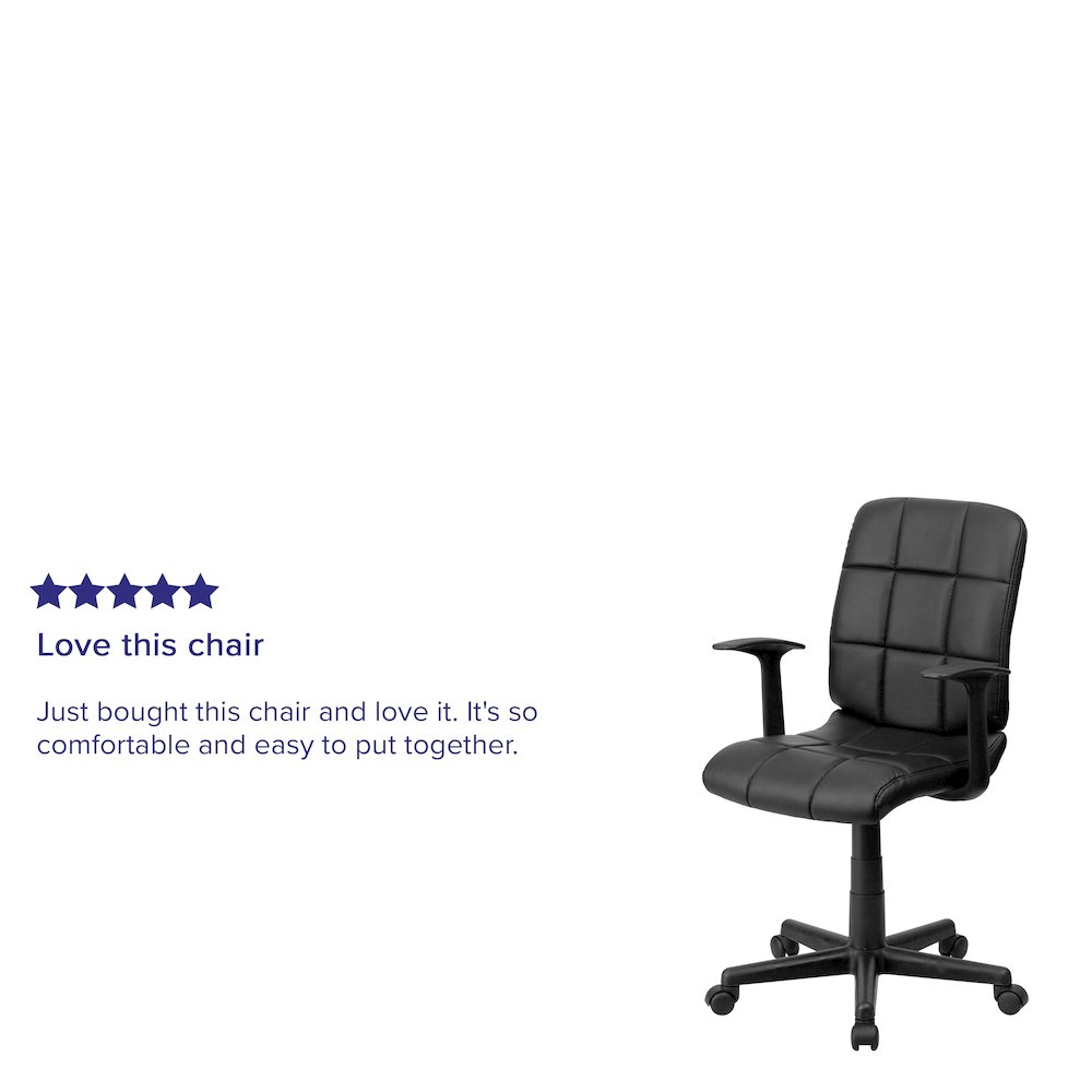 Mid-Back Black Quilted Vinyl Swivel Task Office Chair with Arms. Picture 5