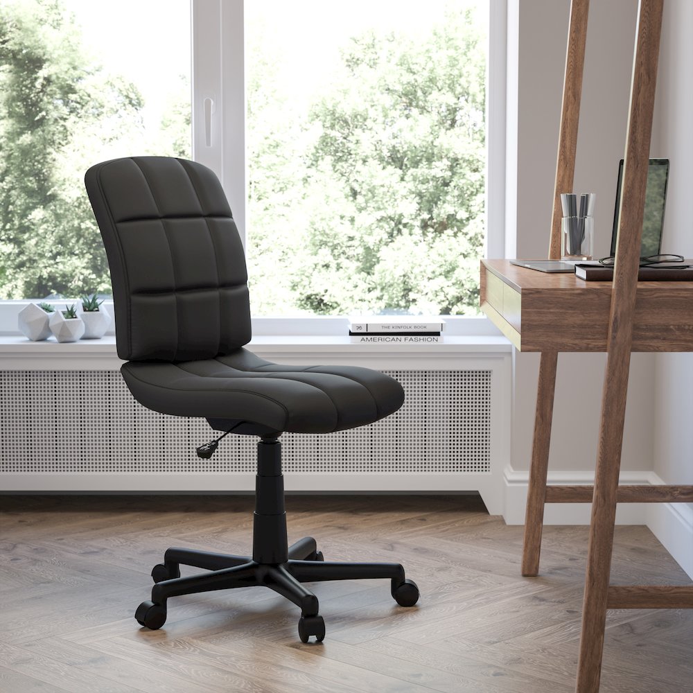 Mid-Back Black Quilted Vinyl Swivel Task Office Chair. Picture 2