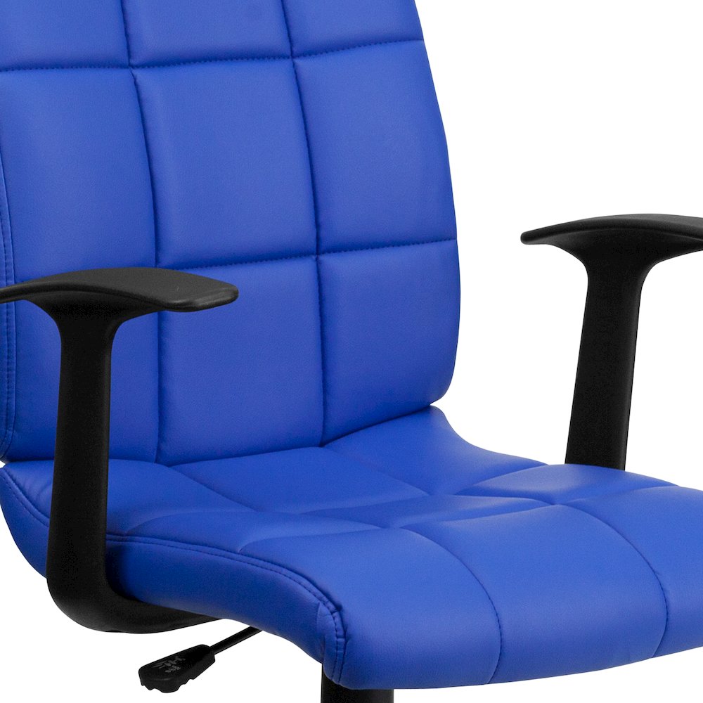 Mid-Back Blue Quilted Vinyl Swivel Task Office Chair with Arms. Picture 9