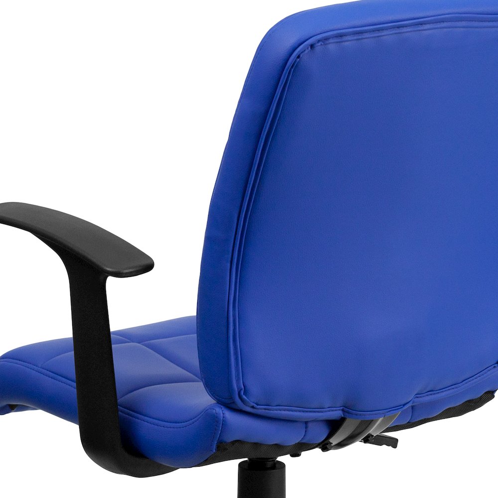 Mid-Back Blue Quilted Vinyl Swivel Task Office Chair with Arms. Picture 12