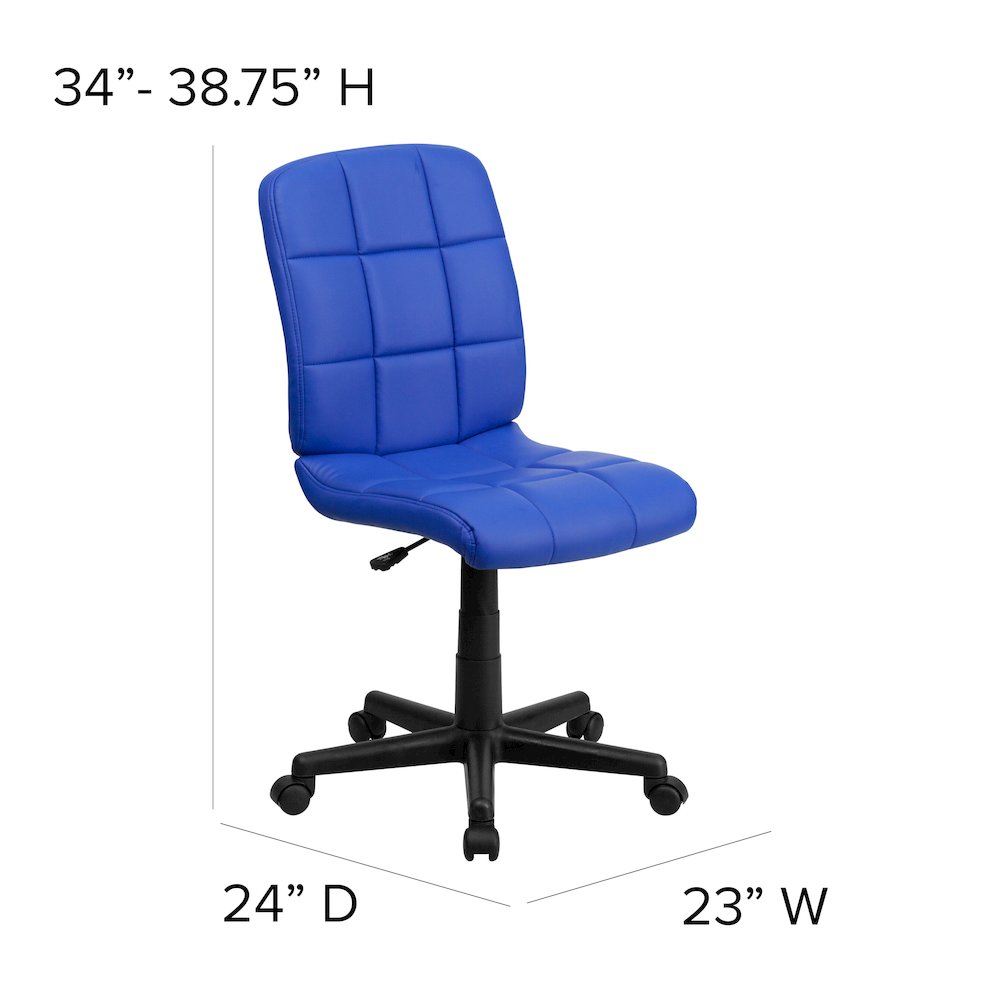Mid-Back Blue Quilted Vinyl Swivel Task Office Chair. Picture 7