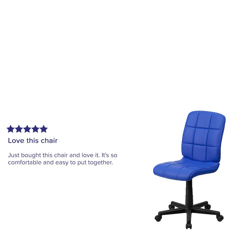 Mid-Back Blue Quilted Vinyl Swivel Task Office Chair. Picture 5