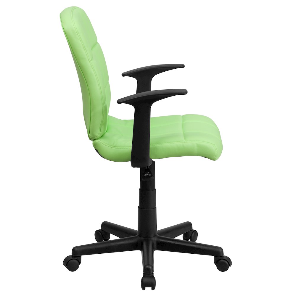 Mid-Back Green Quilted Vinyl Swivel Task Office Chair with Arms. Picture 6