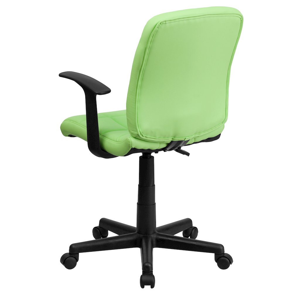 Mid-Back Green Quilted Vinyl Swivel Task Office Chair with Arms. Picture 5