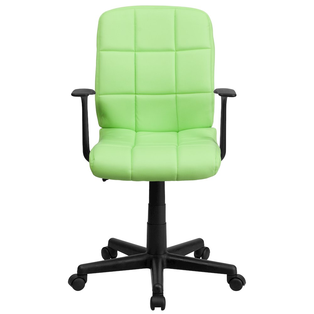 Mid-Back Green Quilted Vinyl Swivel Task Office Chair with Arms. Picture 7
