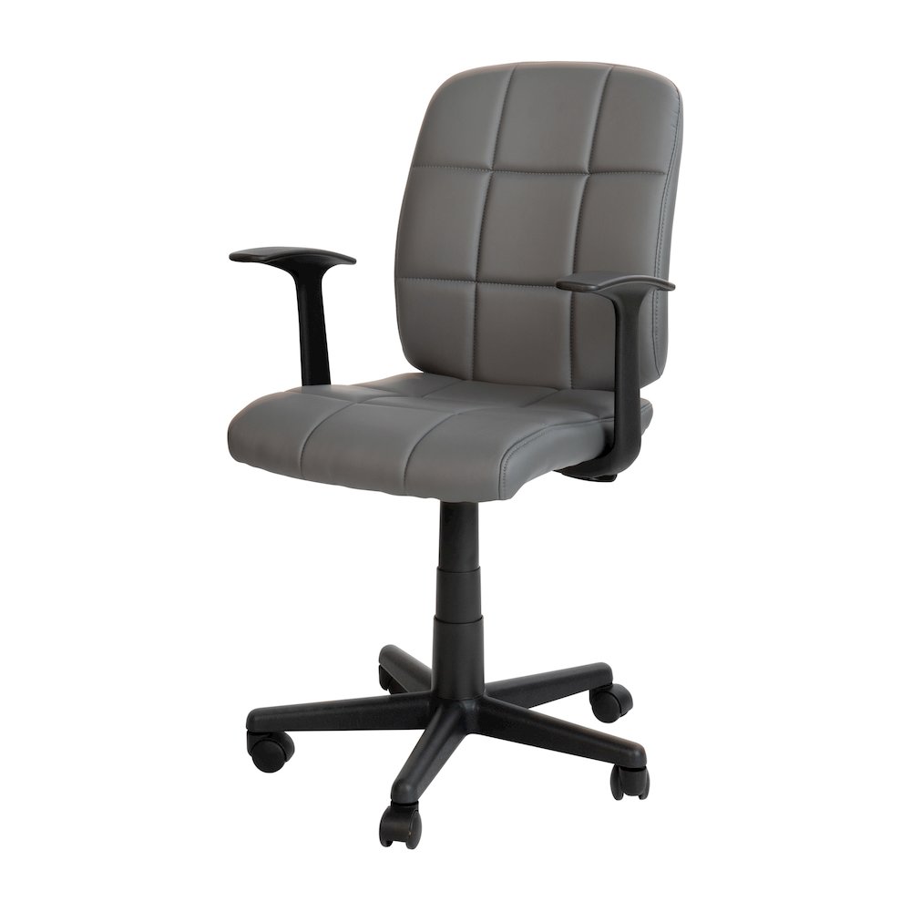 Mid-Back Gray Quilted Vinyl Swivel Task Office Chair with Arms. Picture 1