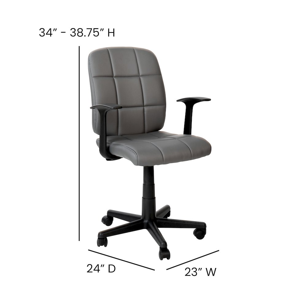Mid-Back Gray Quilted Vinyl Swivel Task Office Chair with Arms. Picture 7
