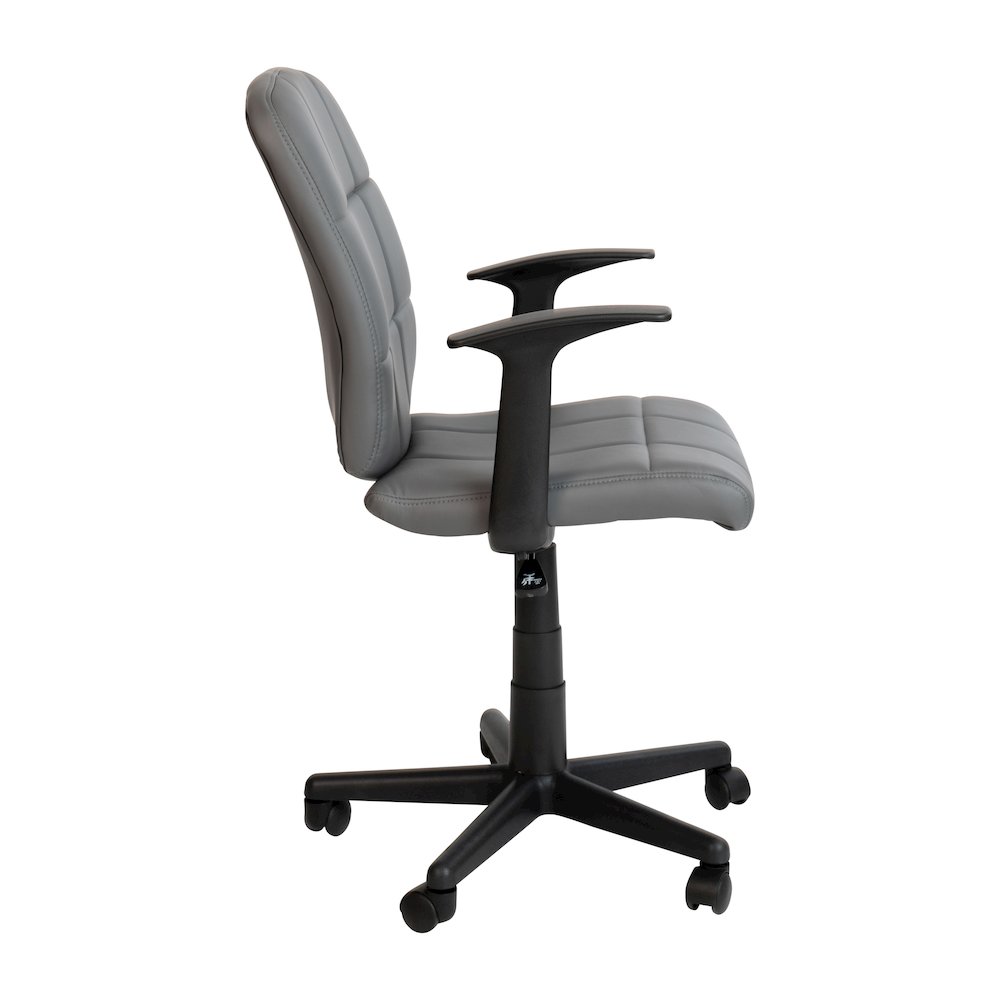Mid-Back Gray Quilted Vinyl Swivel Task Office Chair with Arms. Picture 10