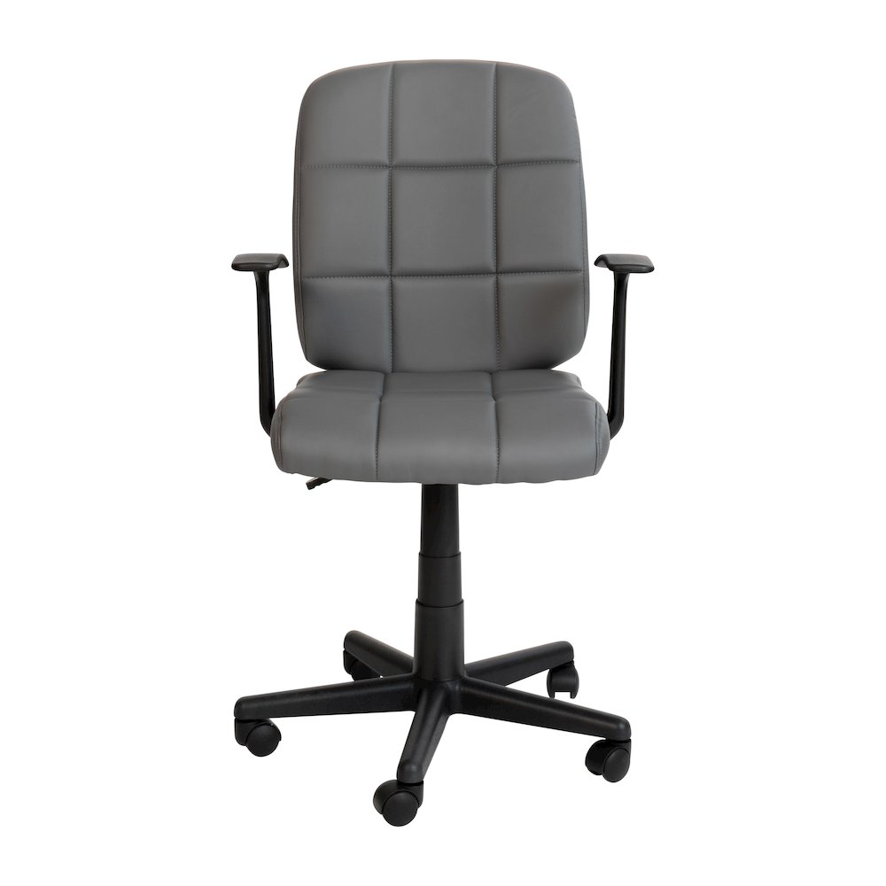 Mid-Back Gray Quilted Vinyl Swivel Task Office Chair with Arms. Picture 11