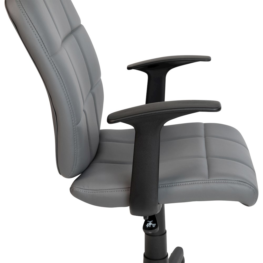 Mid-Back Gray Quilted Vinyl Swivel Task Office Chair with Arms. Picture 9