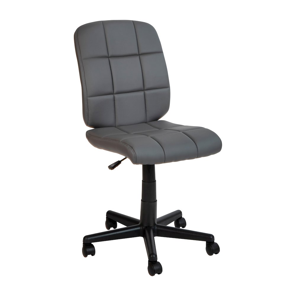 Mid-Back Gray Quilted Vinyl Swivel Task Office Chair. Picture 1