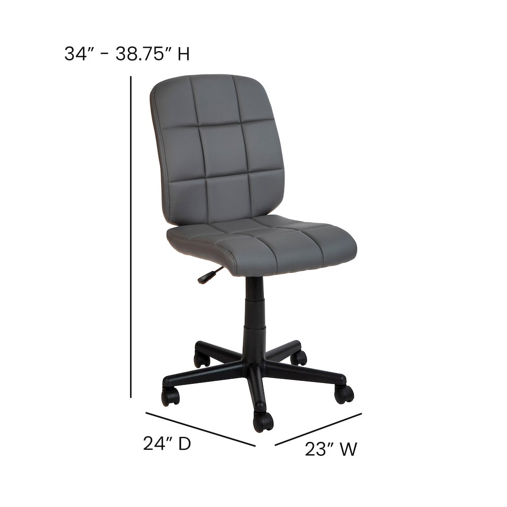 Mid-Back Gray Quilted Vinyl Swivel Task Office Chair. Picture 7