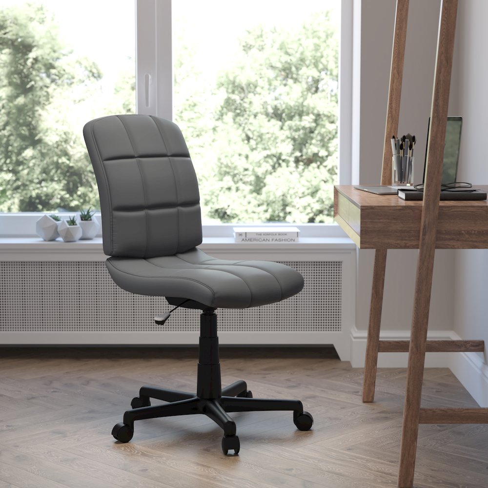 Mid-Back Gray Quilted Vinyl Swivel Task Office Chair. Picture 2