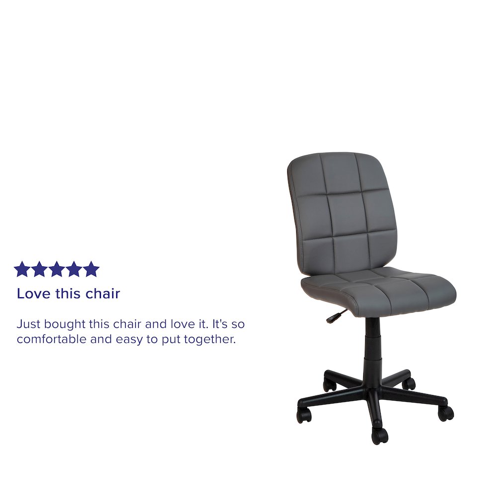 Mid-Back Gray Quilted Vinyl Swivel Task Office Chair. Picture 5
