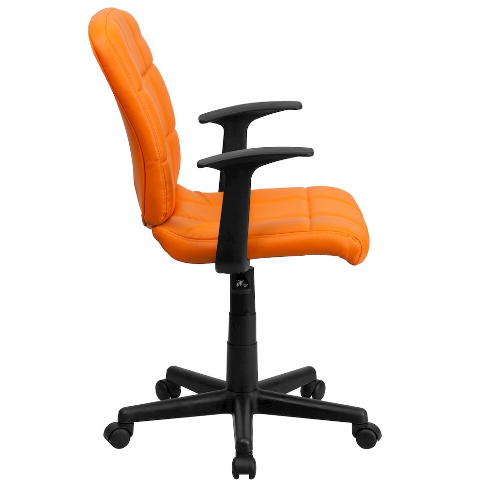 Mid-Back Orange Quilted Vinyl Swivel Task Office Chair with Arms. Picture 10