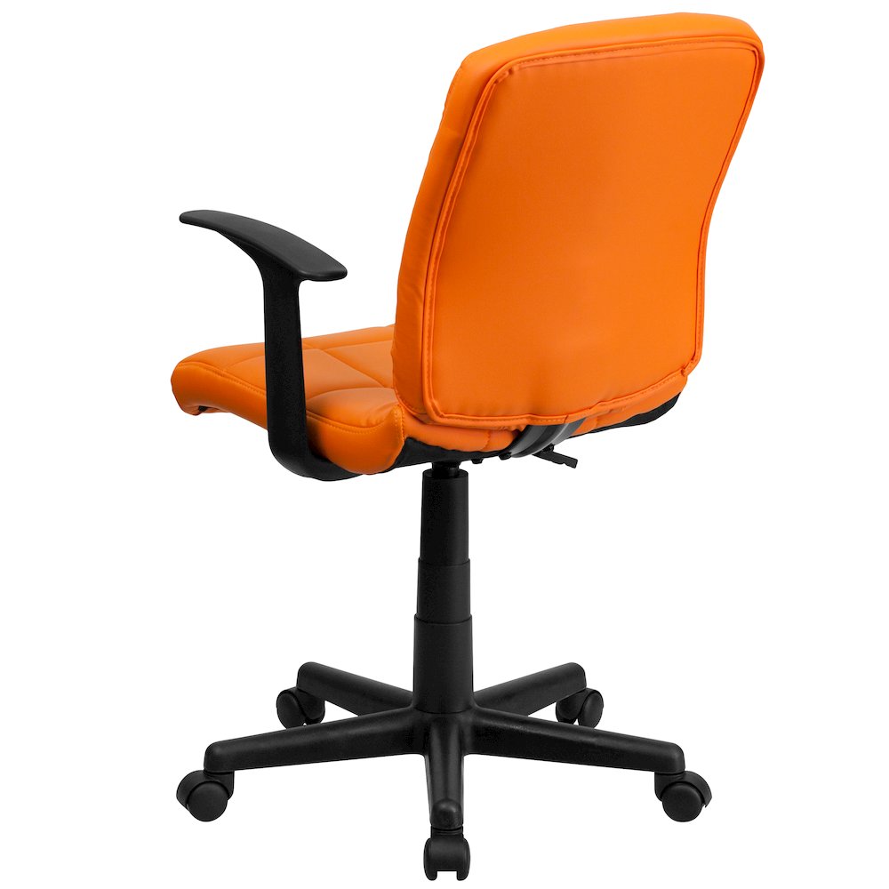 Mid-Back Orange Quilted Vinyl Swivel Task Office Chair with Arms. Picture 8