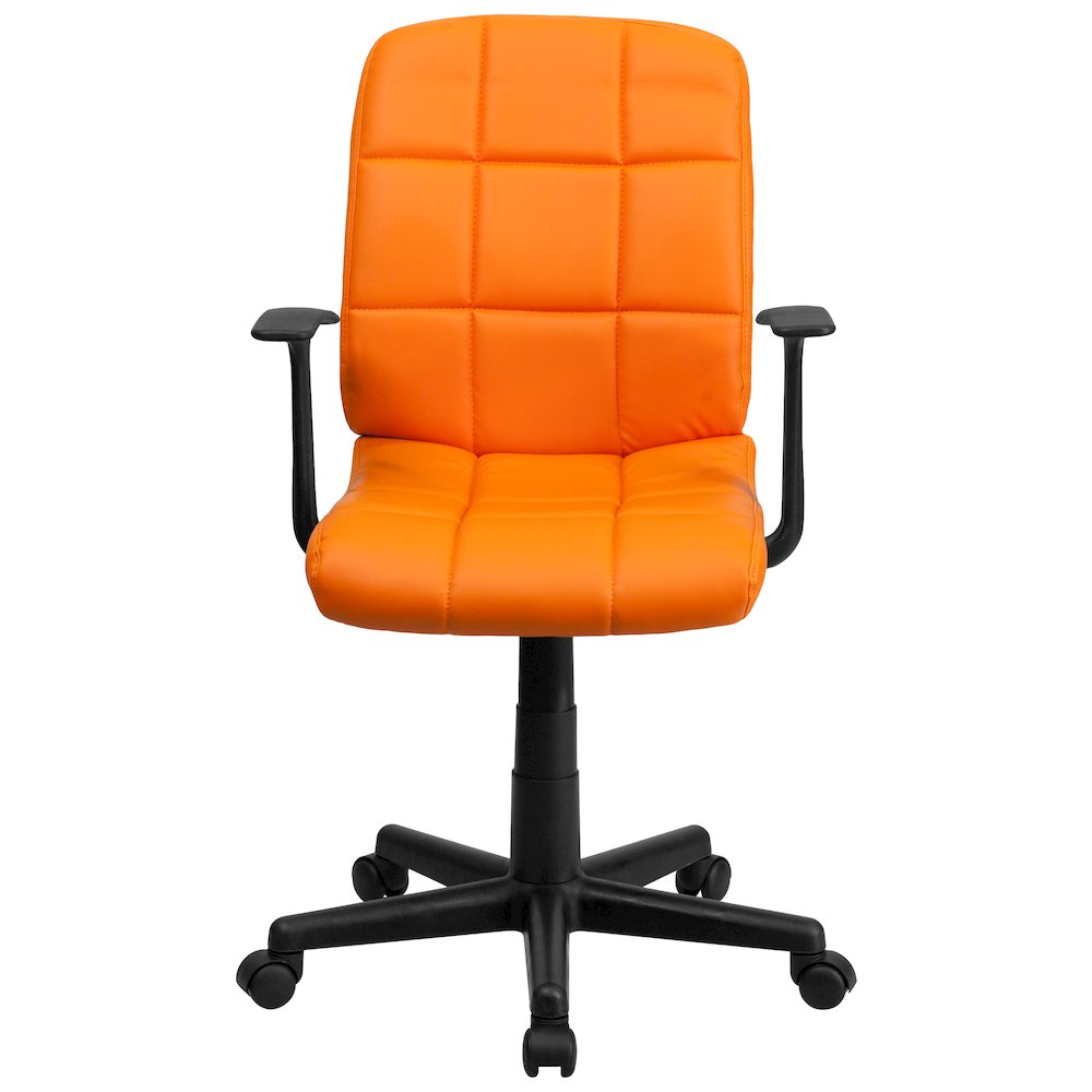 Mid-Back Orange Quilted Vinyl Swivel Task Office Chair with Arms. Picture 11