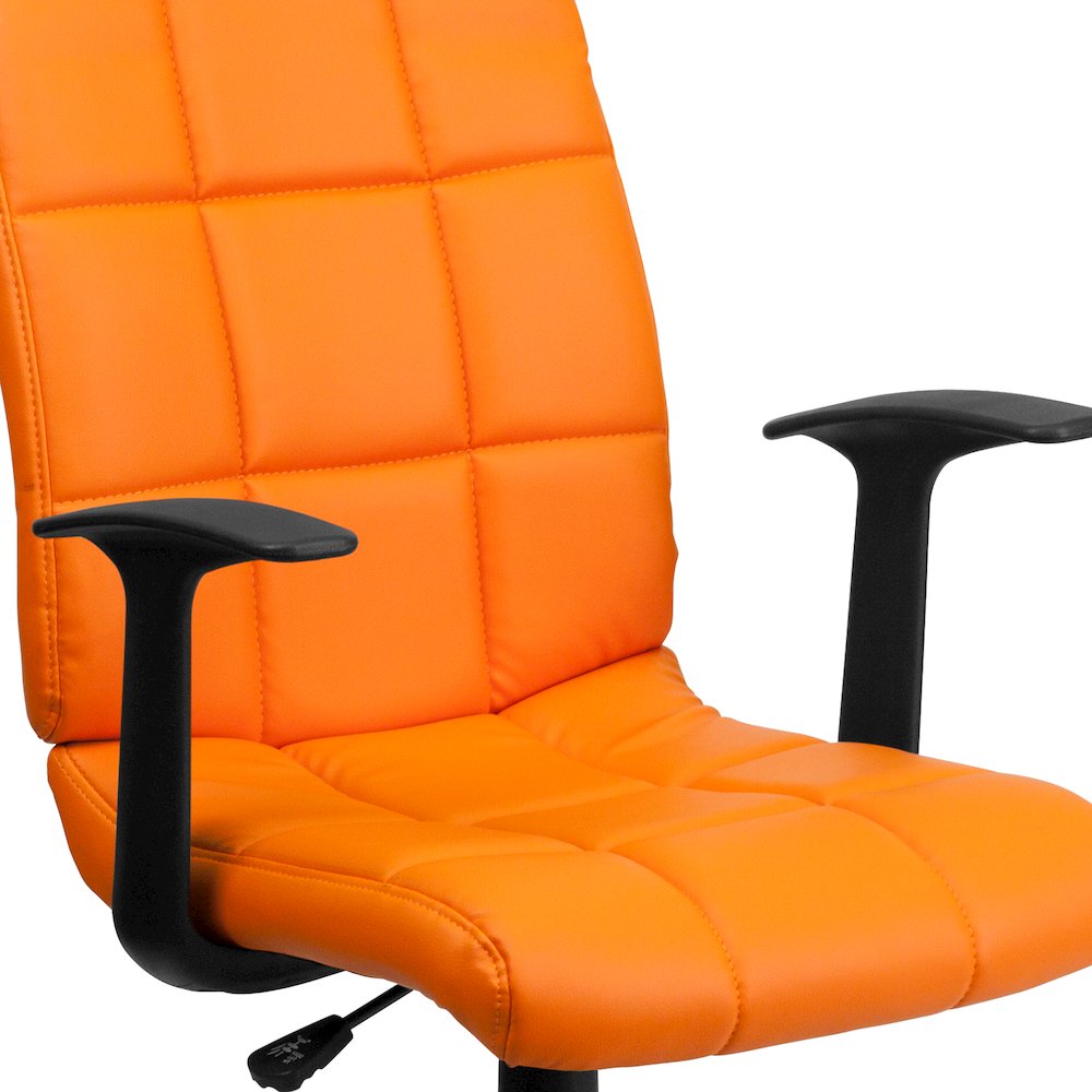 Mid-Back Orange Quilted Vinyl Swivel Task Office Chair with Arms. Picture 9
