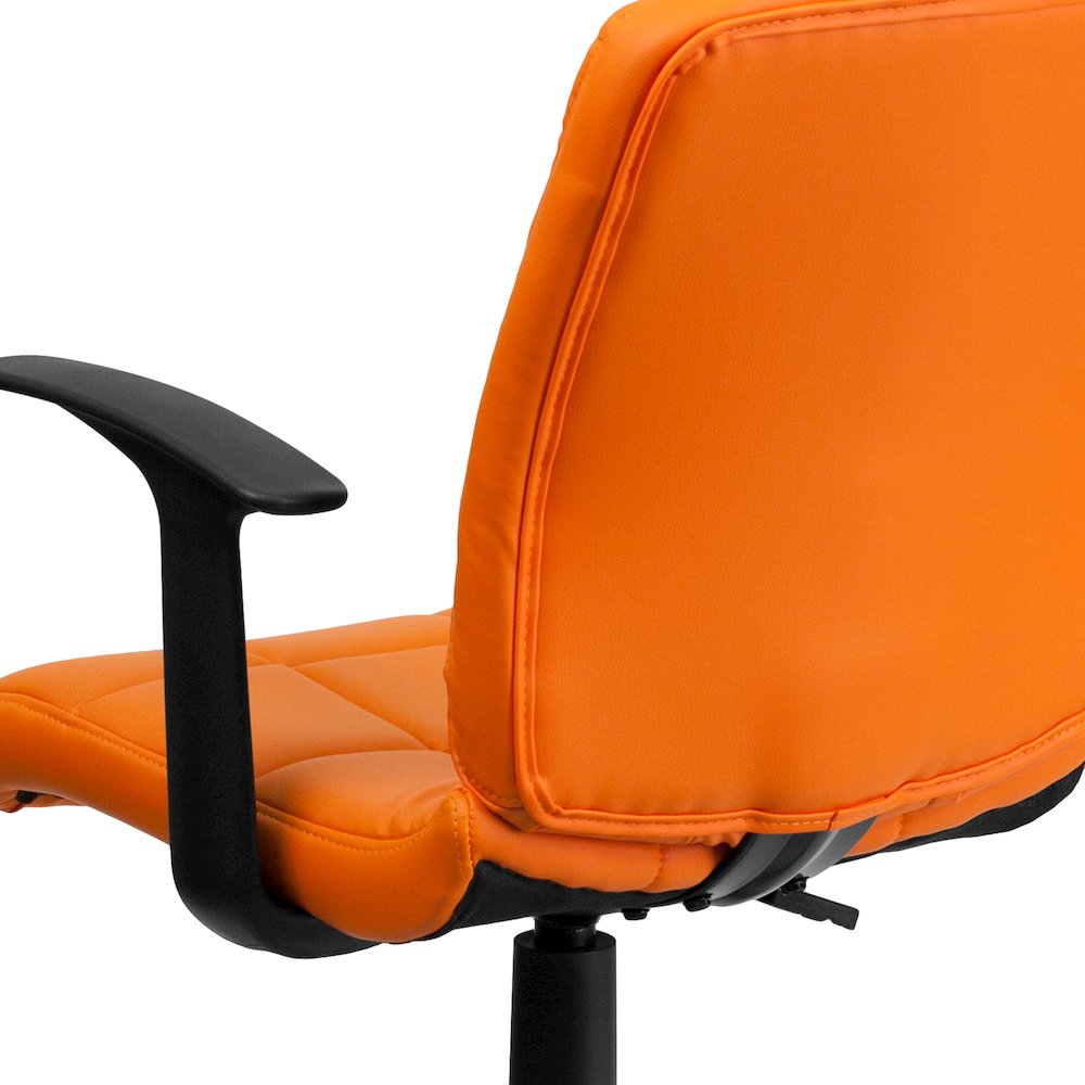 Mid-Back Orange Quilted Vinyl Swivel Task Office Chair with Arms. Picture 12