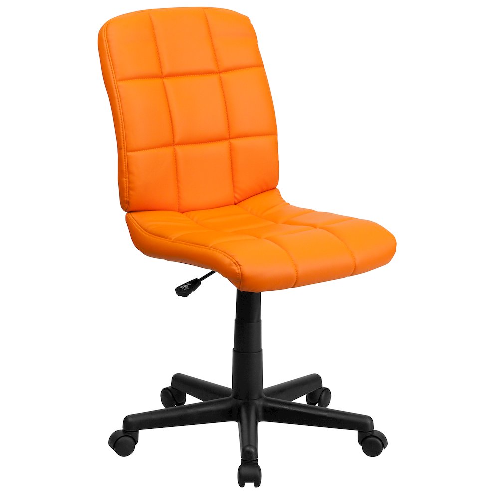 Mid-Back Orange Quilted Vinyl Swivel Task Office Chair. Picture 1
