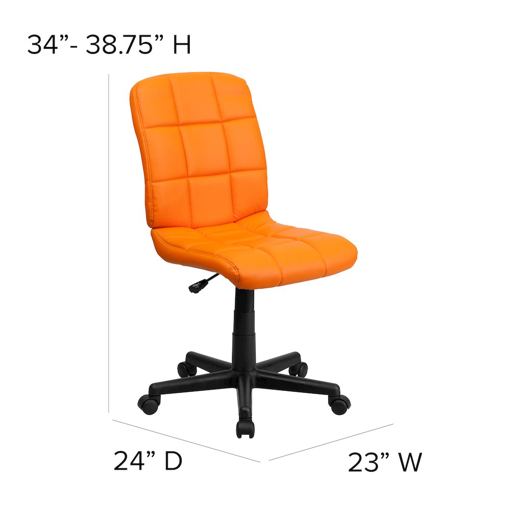 Mid-Back Orange Quilted Vinyl Swivel Task Office Chair. Picture 7