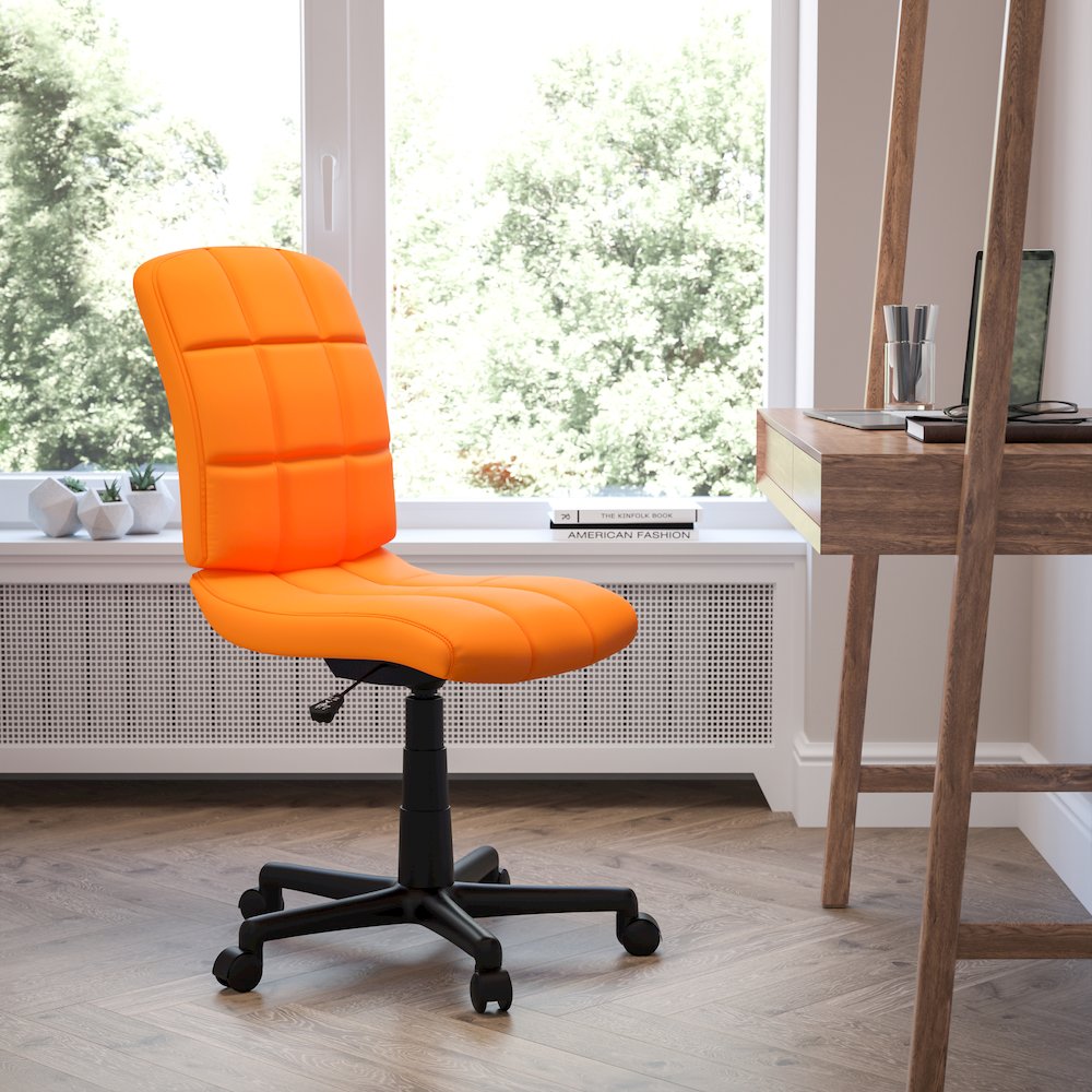 Mid-Back Orange Quilted Vinyl Swivel Task Office Chair. Picture 2