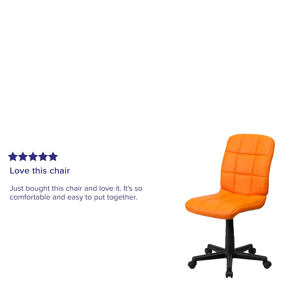 Mid-Back Orange Quilted Vinyl Swivel Task Office Chair. Picture 5