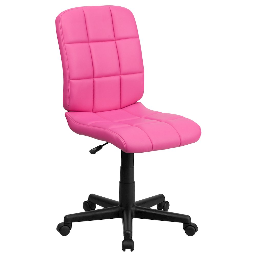 Mid-Back Pink Quilted Vinyl Swivel Task Office Chair. Picture 1