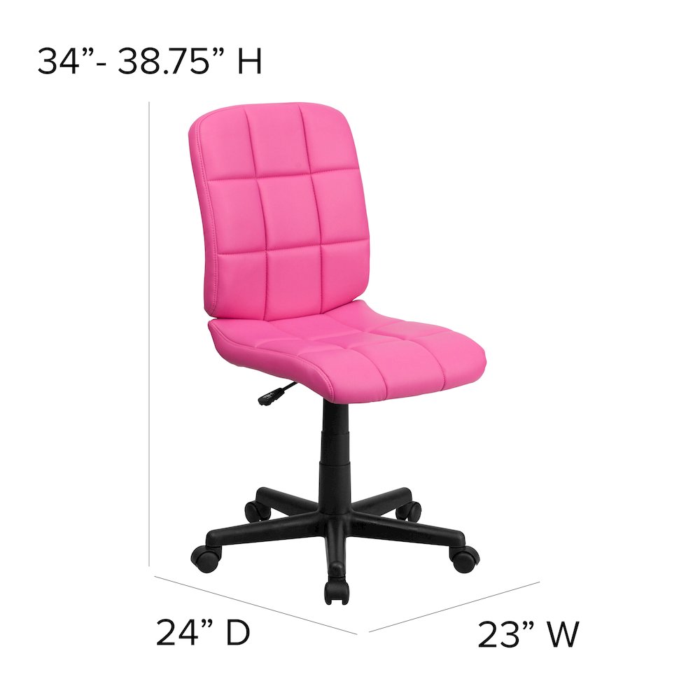 Mid-Back Pink Quilted Vinyl Swivel Task Office Chair. Picture 7