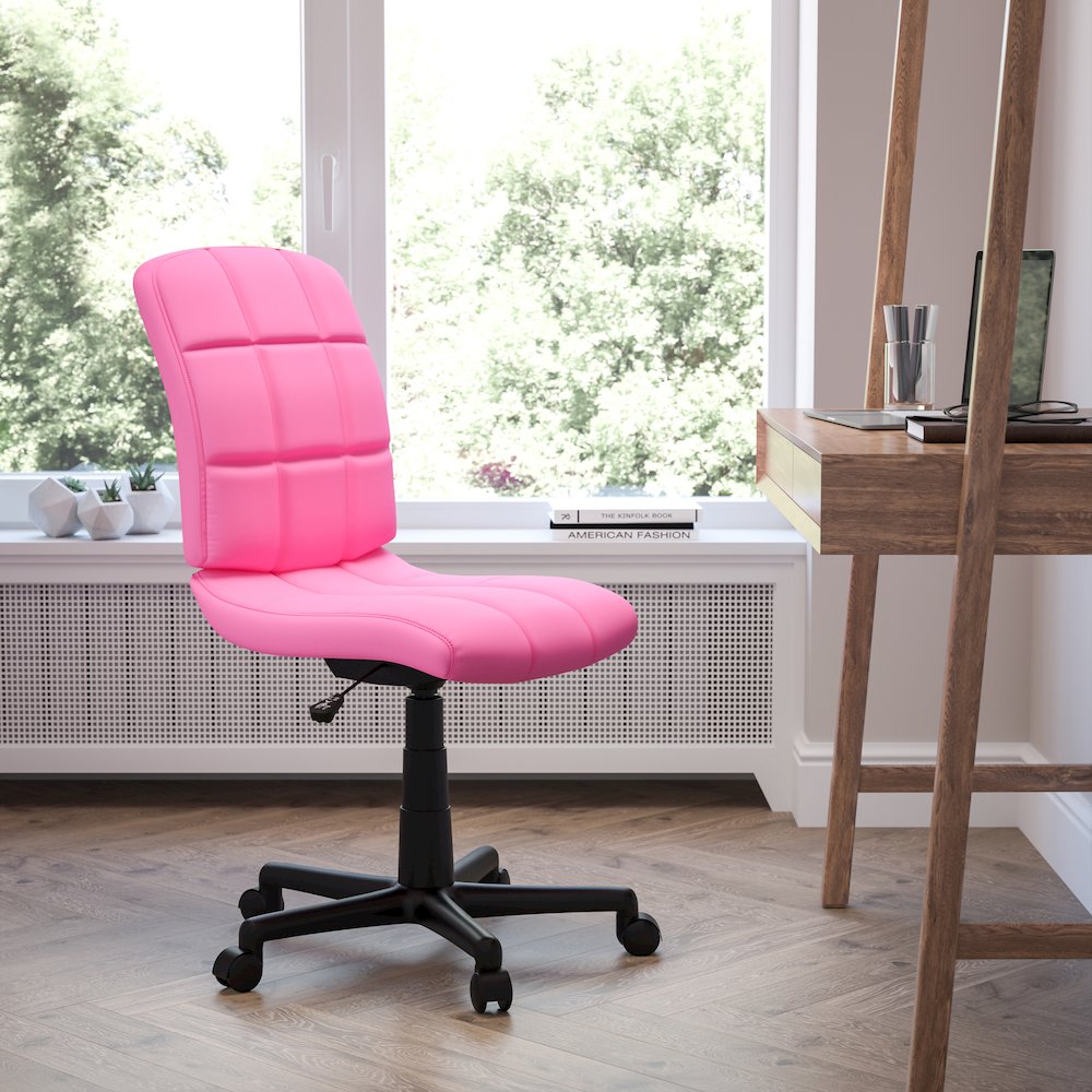 Mid-Back Pink Quilted Vinyl Swivel Task Office Chair. Picture 2