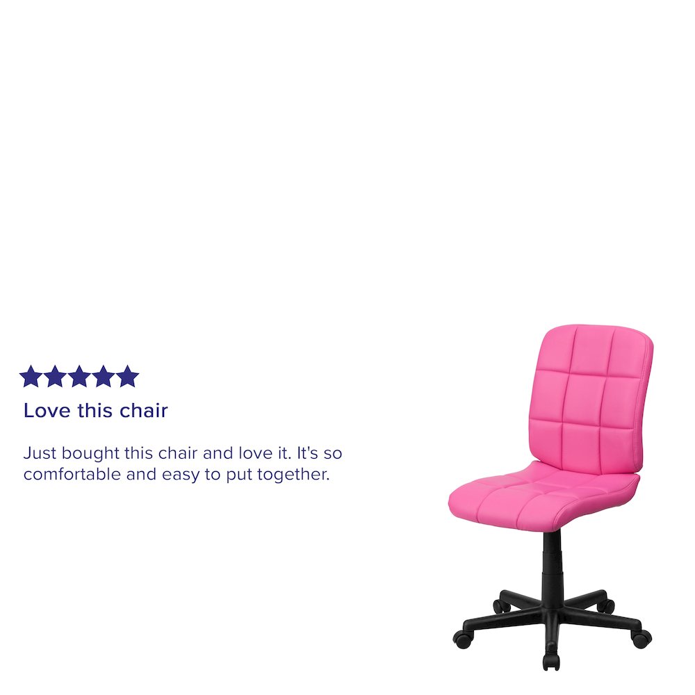 Mid-Back Pink Quilted Vinyl Swivel Task Office Chair. Picture 5