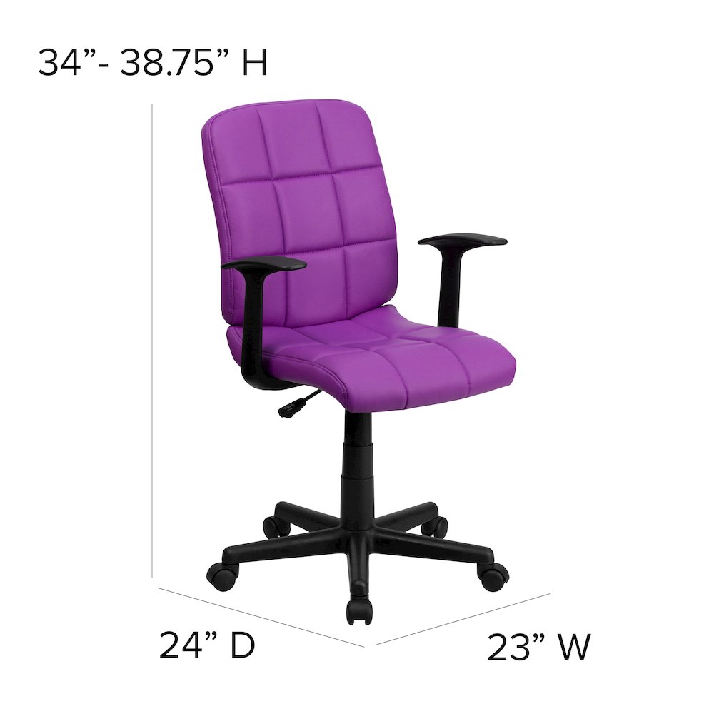 Mid-Back Purple Quilted Vinyl Swivel Task Office Chair with Arms. Picture 7