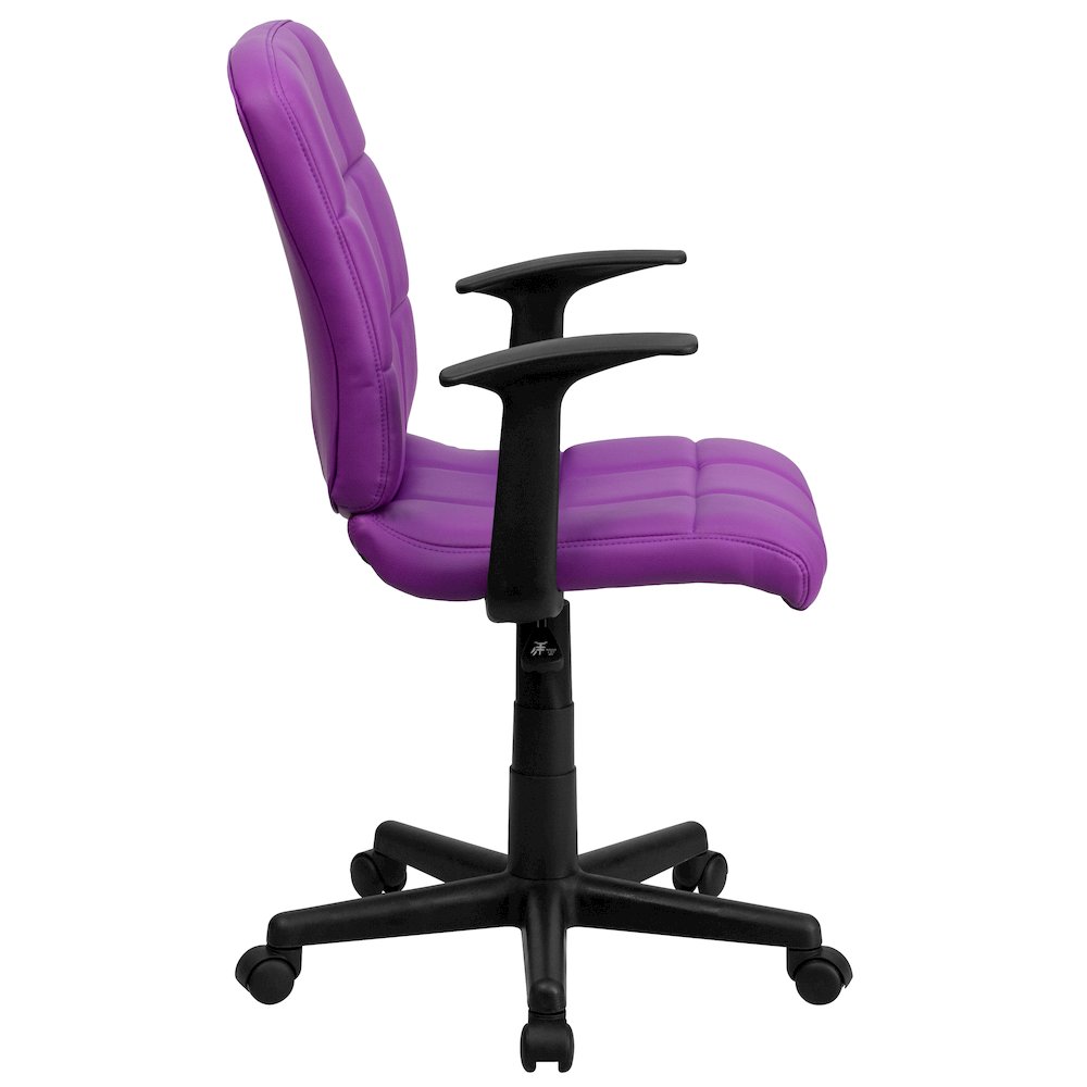 Mid-Back Purple Quilted Vinyl Swivel Task Office Chair with Arms. Picture 10
