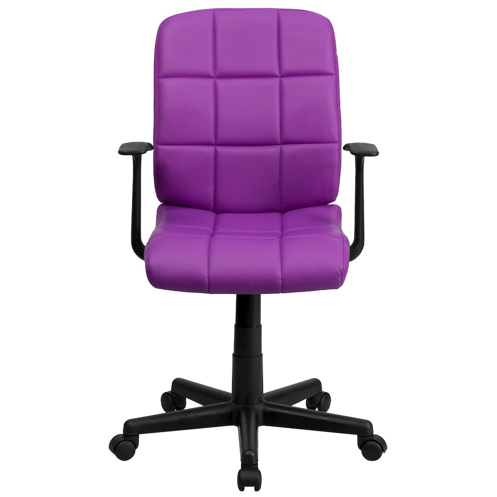 Mid-Back Purple Quilted Vinyl Swivel Task Office Chair with Arms. Picture 11