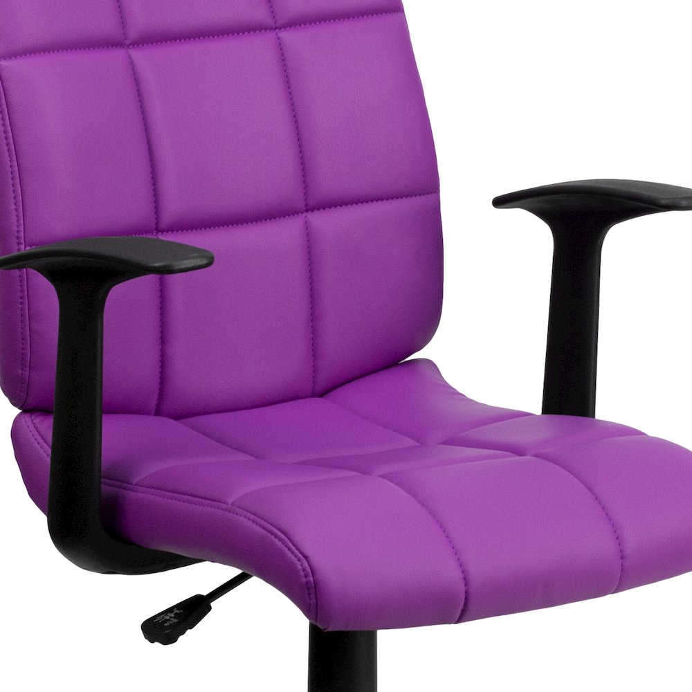 Mid-Back Purple Quilted Vinyl Swivel Task Office Chair with Arms. Picture 12