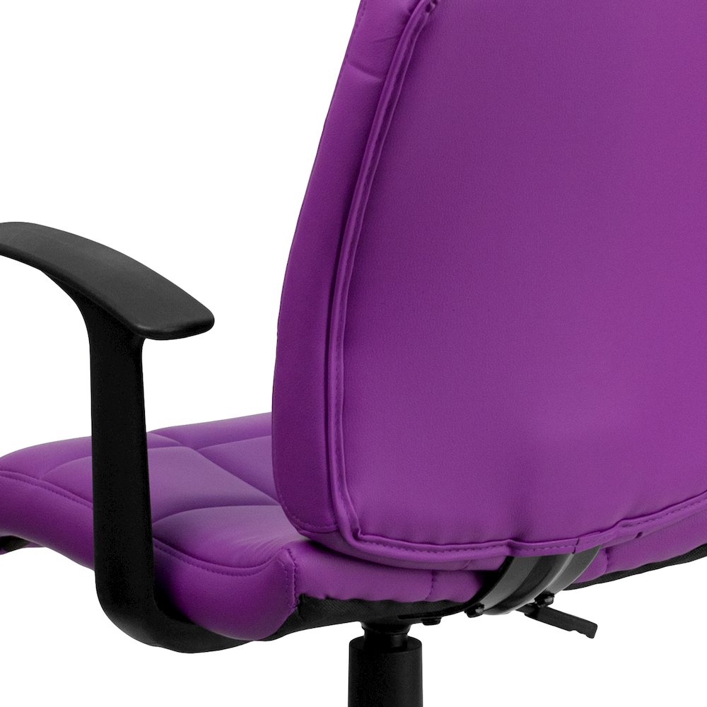 Mid-Back Purple Quilted Vinyl Swivel Task Office Chair with Arms. Picture 9