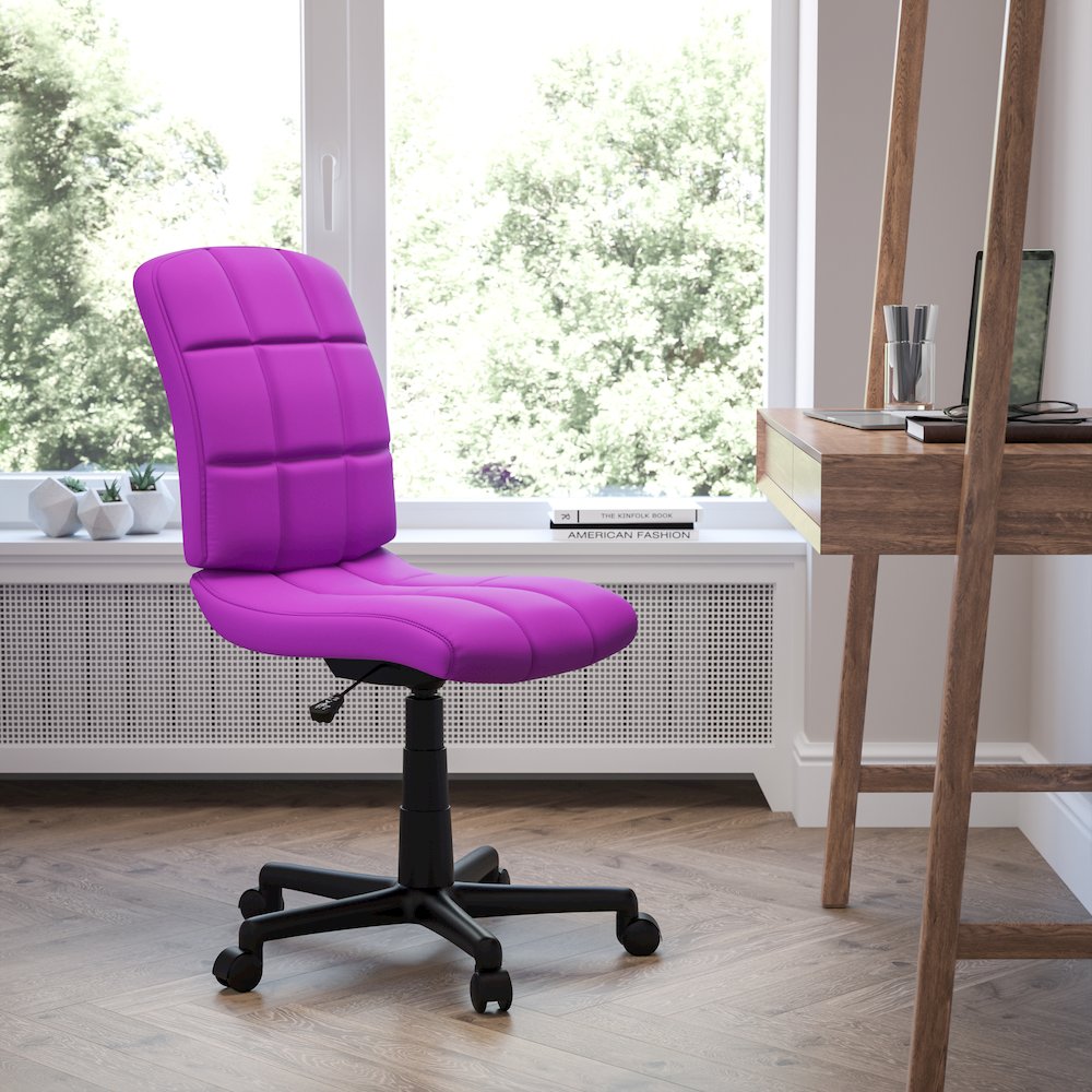 Mid-Back Purple Quilted Vinyl Swivel Task Office Chair. Picture 9