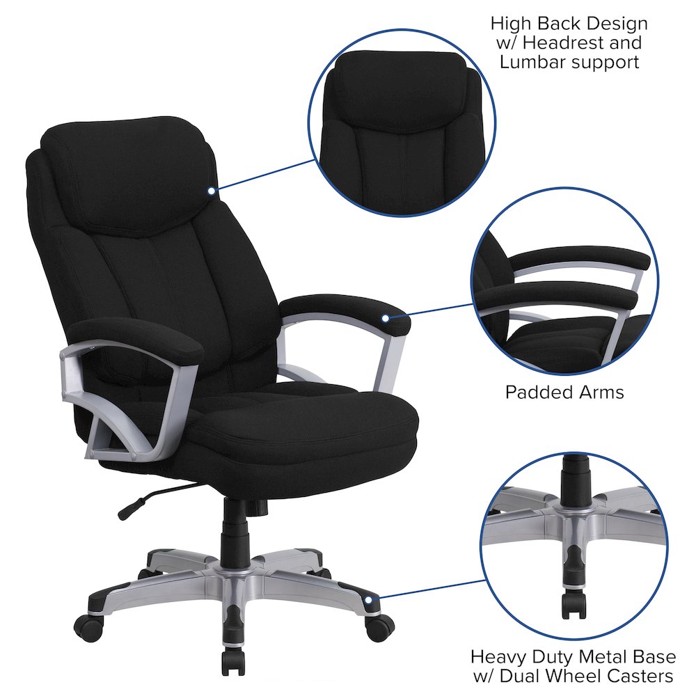 Big & Tall 500 lb. Rated Black Fabric Executive Swivel Office Chair with Arms. Picture 6
