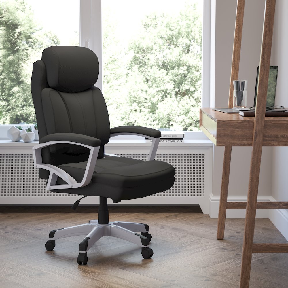 Big & Tall 500 lb. Rated Black Fabric Executive Swivel Office Chair with Arms. Picture 2