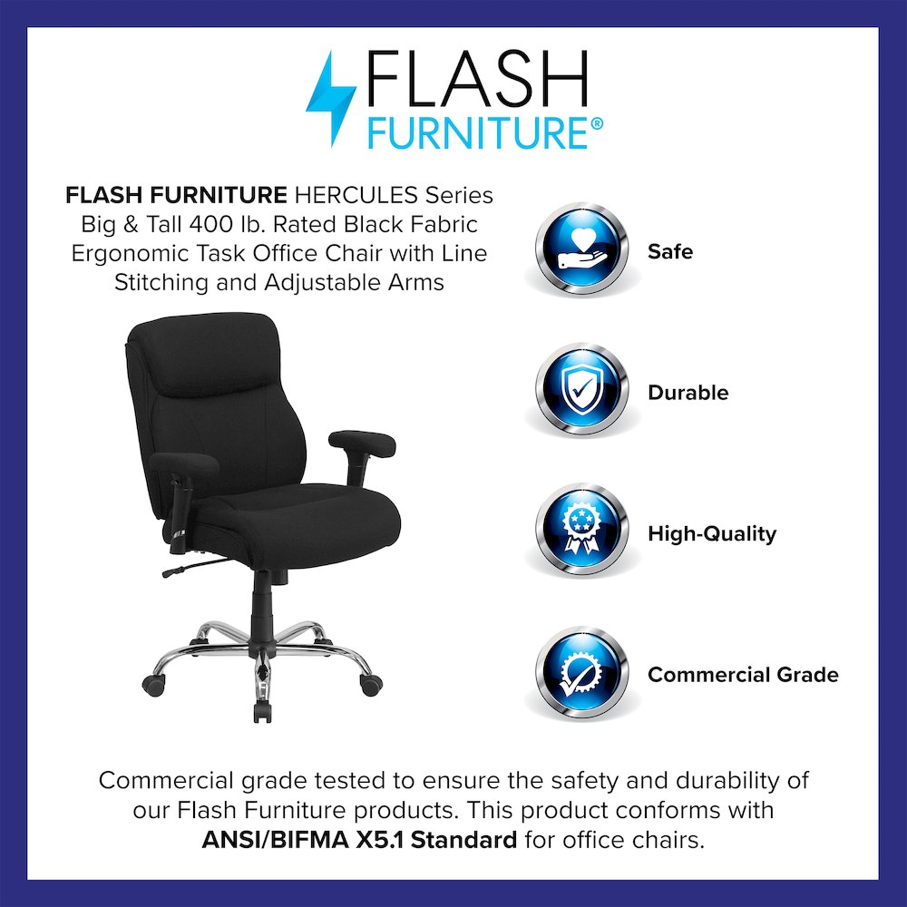 400 lb. Rated Black Fabric Task Office Chair with Line Stitching. Picture 4