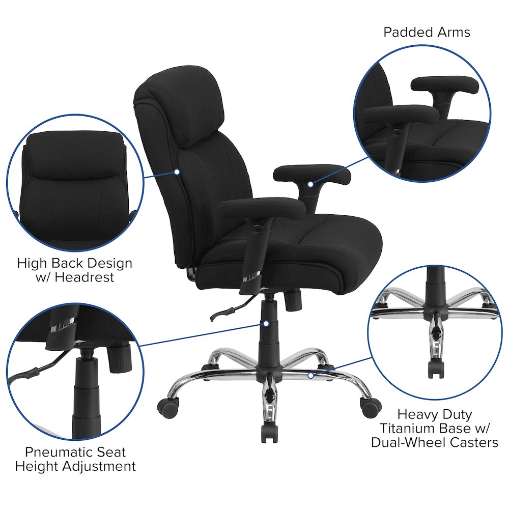 400 lb. Rated Black Fabric Task Office Chair with Line Stitching. Picture 5