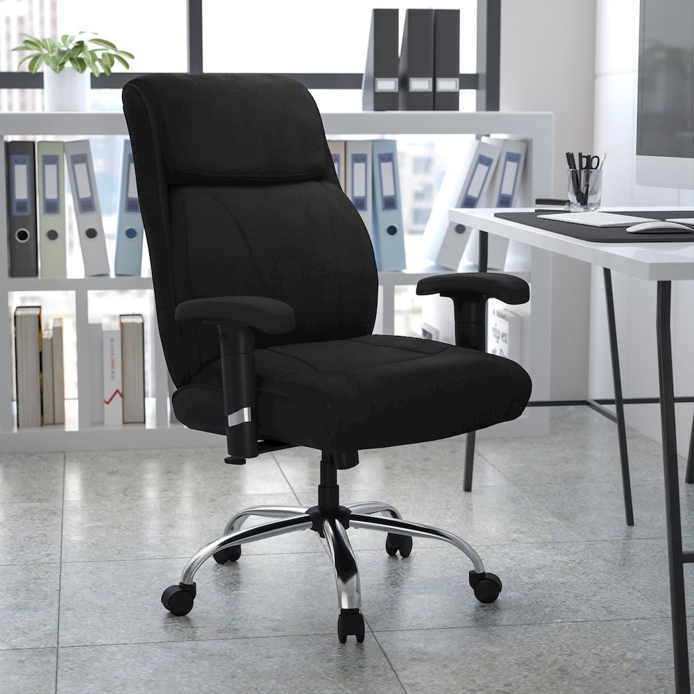 400 lb. Rated Black Fabric Task Office Chair with Line Stitching. Picture 2