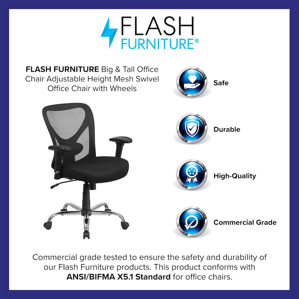 Big & Tall Office Chair | Adjustable Height Mesh Swivel Office Chair with Wheels. Picture 4