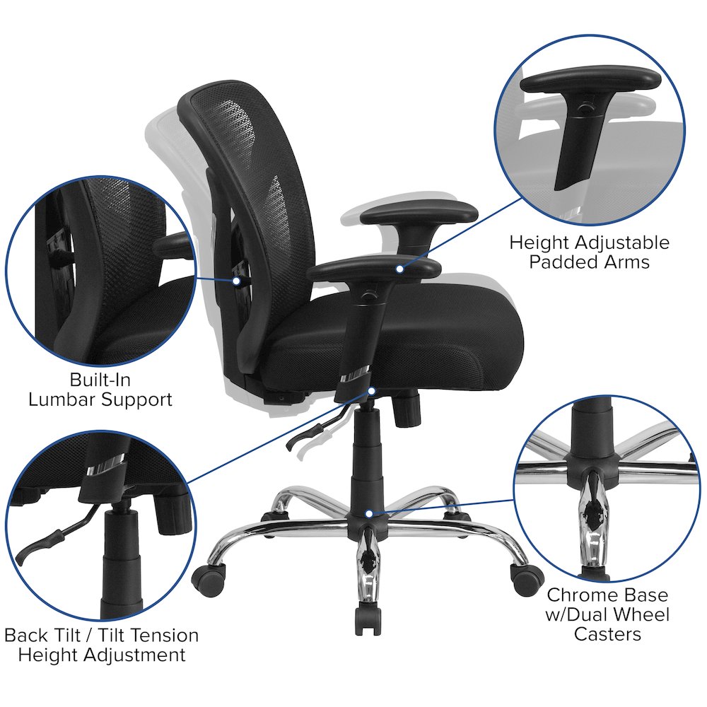 Big & Tall Office Chair | Adjustable Height Mesh Swivel Office Chair with Wheels. Picture 6