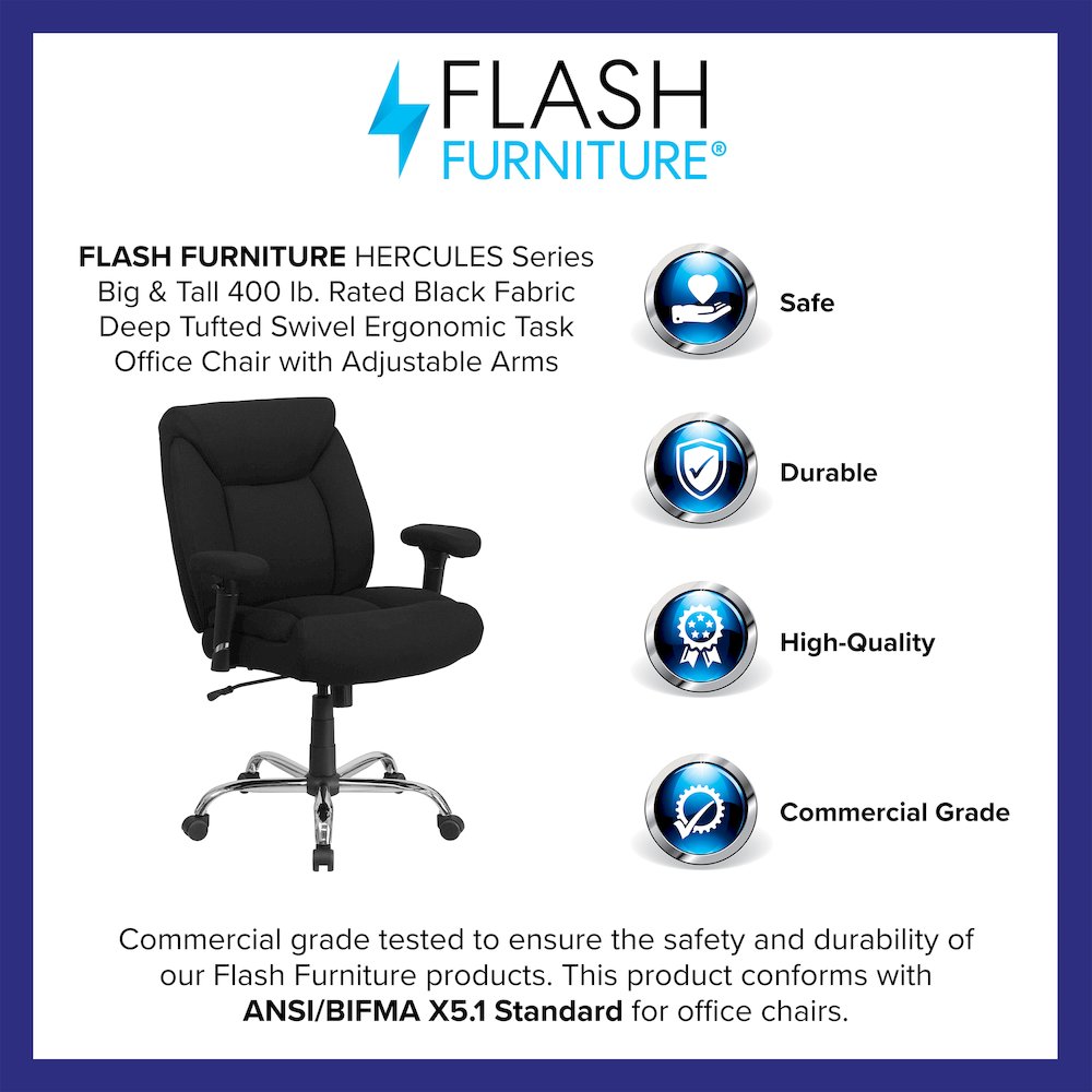 400 lb. Rated Black Fabric Deep Tufted Swivel Task Office Chair. Picture 4
