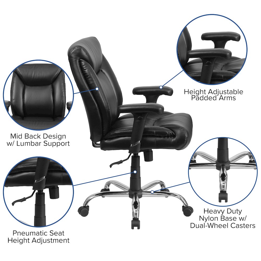 400 lb. Rated Black Deep Tufted Task Office Chair with Adjustable Arms. Picture 5