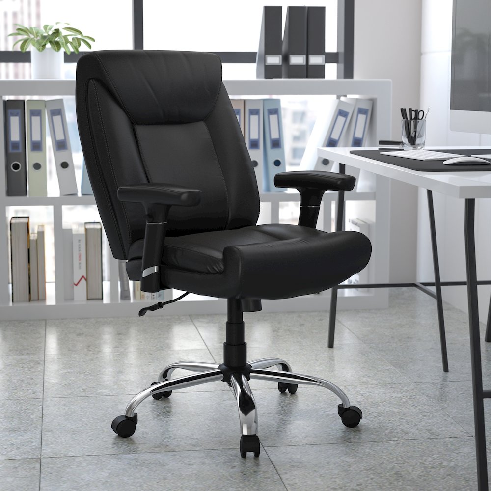 400 lb. Rated Black Deep Tufted Task Office Chair with Adjustable Arms. Picture 2