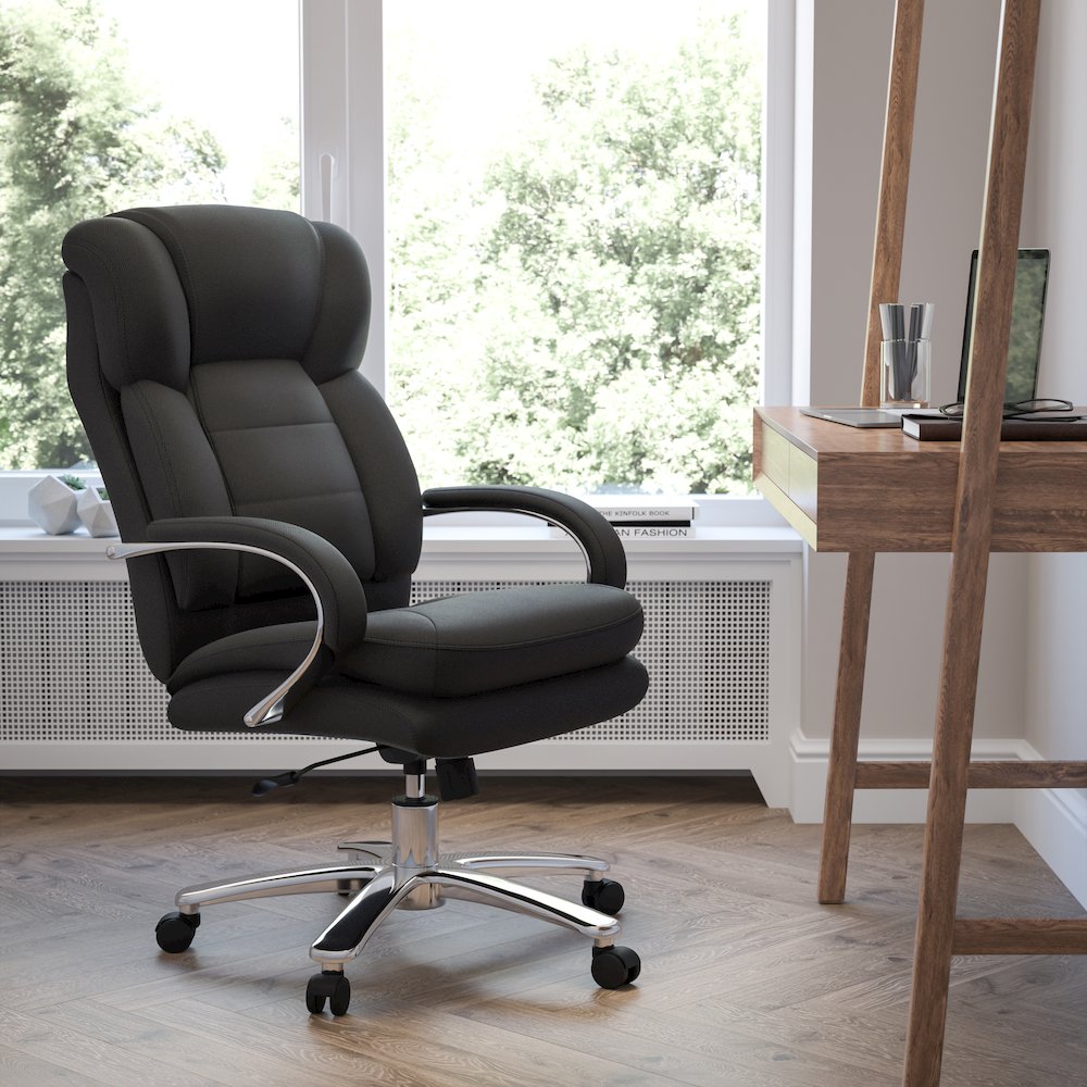 24/7 Intensive Use Big & Tall 500 lb. Rated Black Fabric Executive Ergonomic Office Chair with Loop Arms. Picture 9